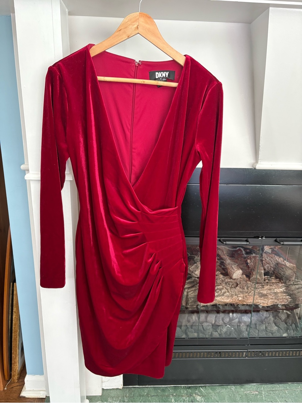 DKNY Red Burgundy Velvet wrap dress. Size 10.